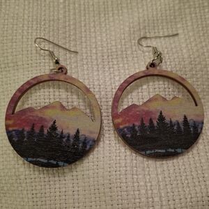 Scenic Mountain Wooden Earrings